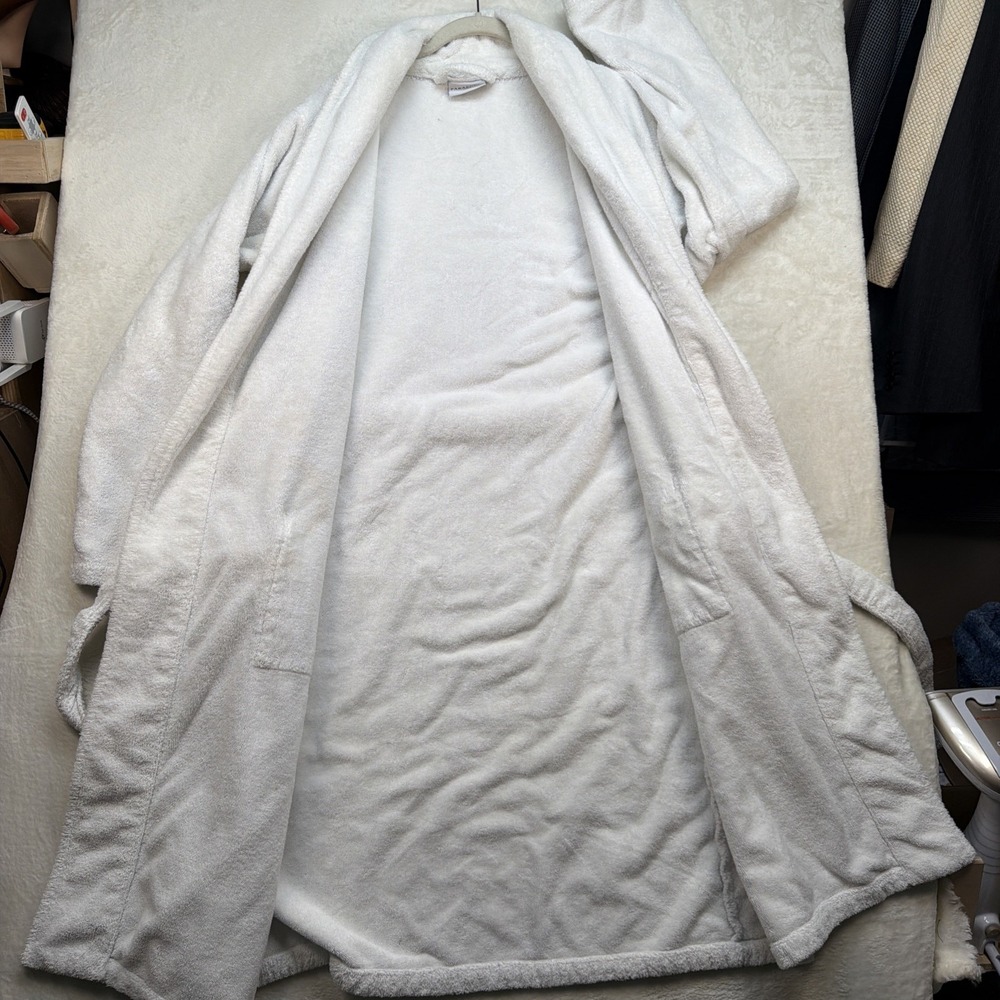 Parachute Terry Cloth Bath Robe Mens Large White Spa Hotel Cotton Belted - Picture 8 of 10